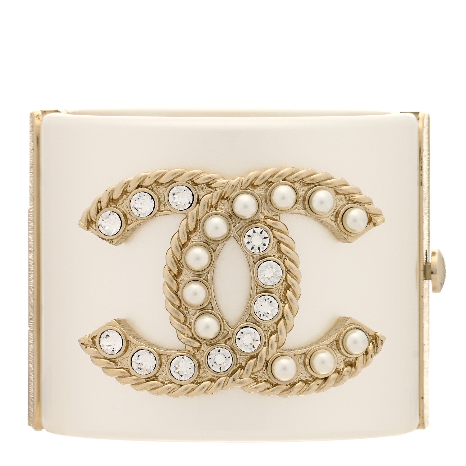 Chanel Resin Crystal Pearl April In Paris CC Cuff Beige 1 of 6