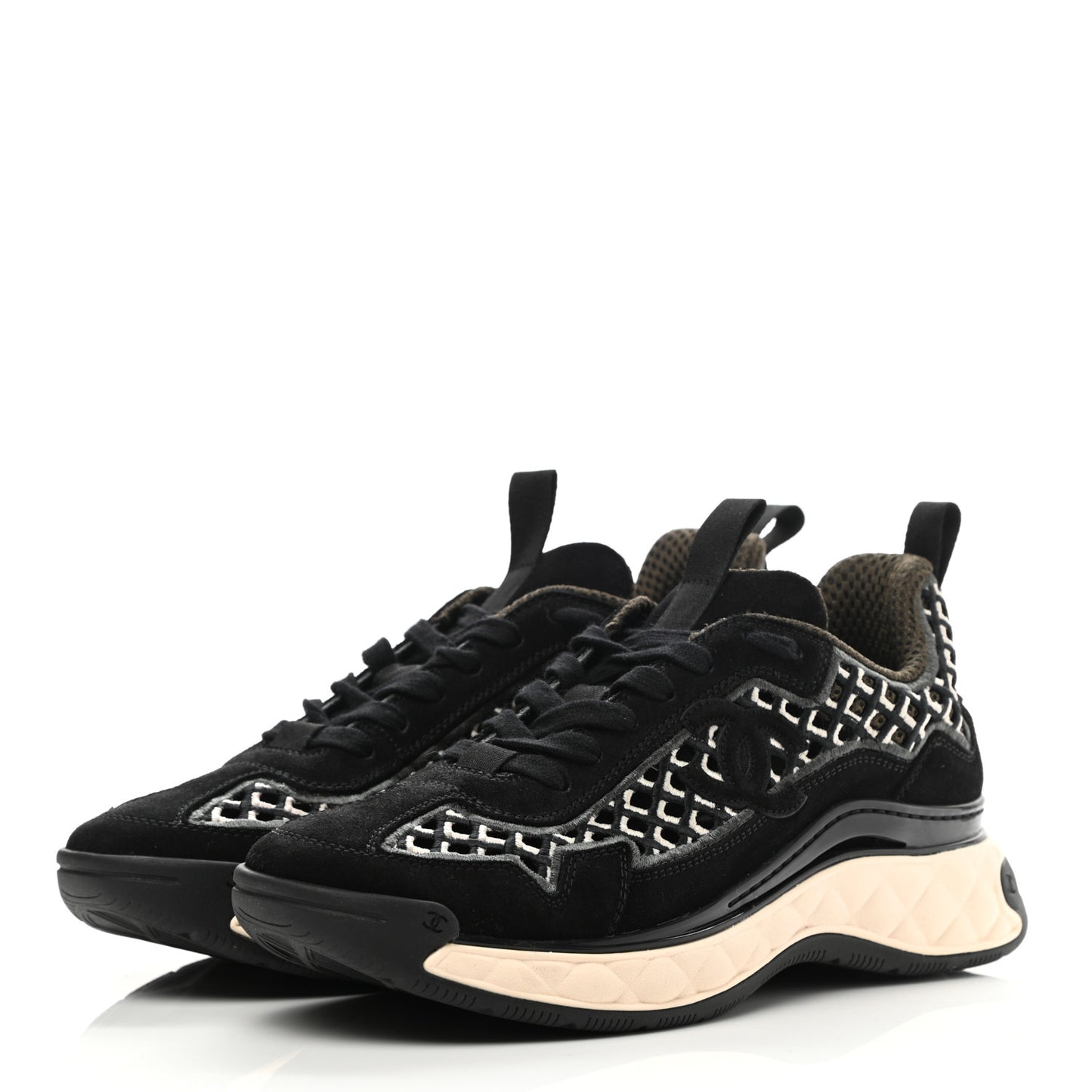 Suede Calfskin Embroidered CC Sneakers 39 Black
