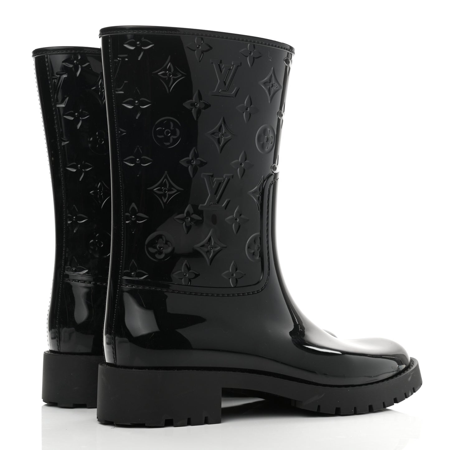 Rubber Embossed Monogram Drops Flat Half Boots 41 Black