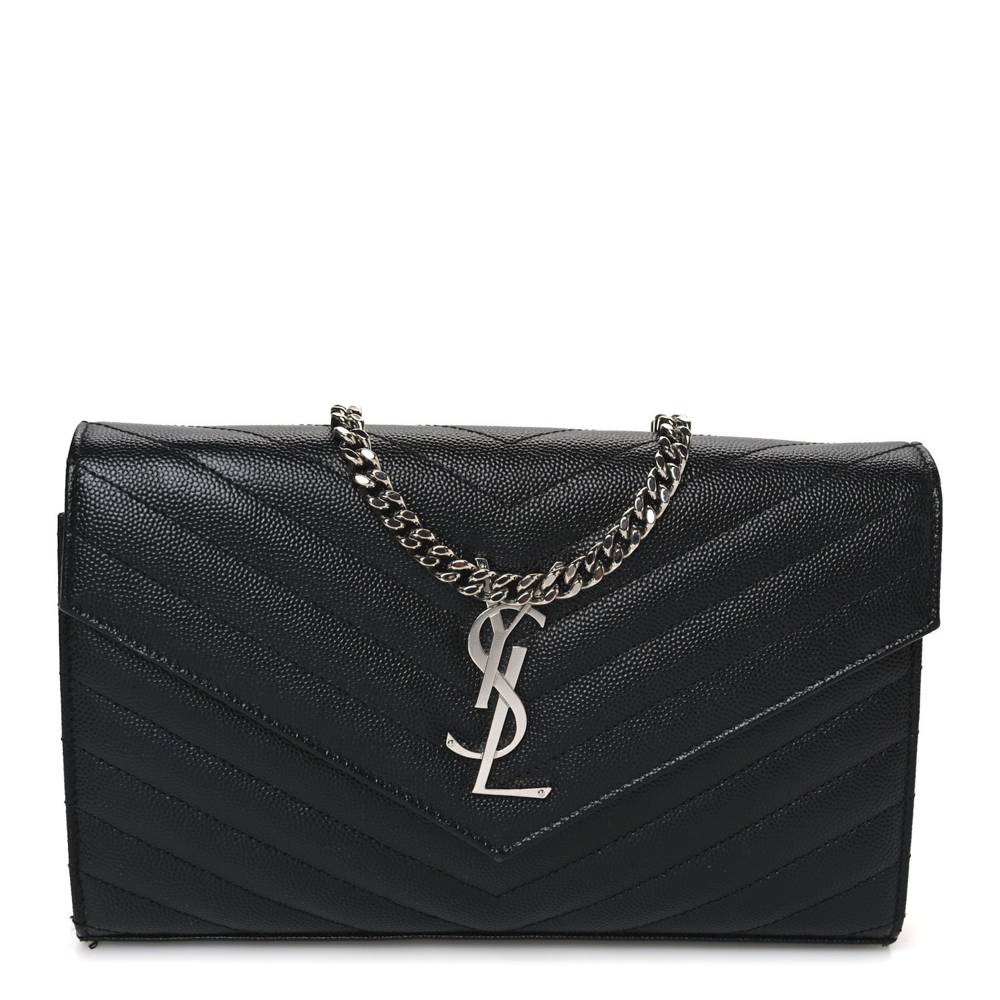Grain De Poudre Matelasse Chevron Monogram Chain Wallet Black