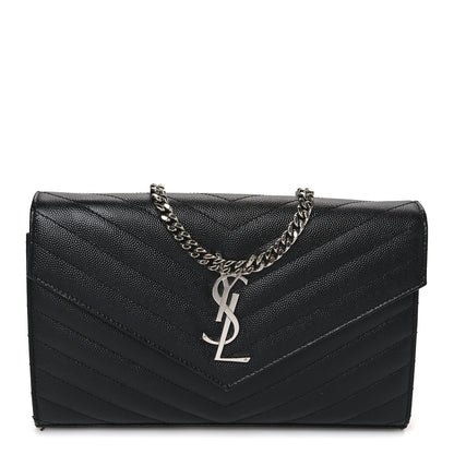 Saint Laurent Grain De Poudre Matelasse Chevron Monogram Chain Wallet Black 1 of 12