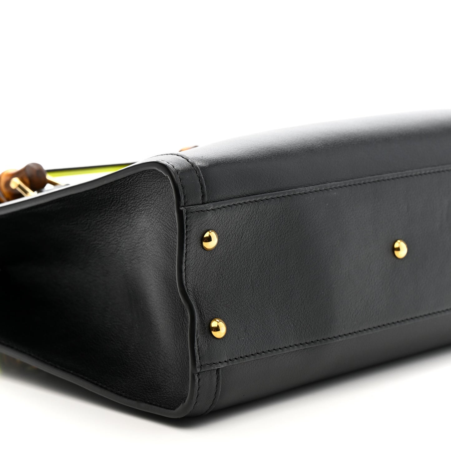 Calfskin Small Diana Tote Bag Black Yellow Fluo