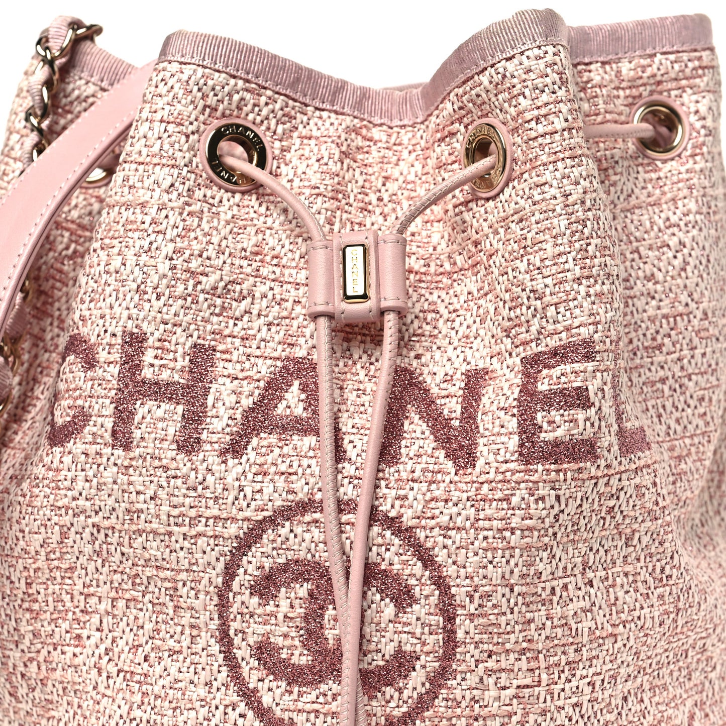 Lurex Boucle Deauville Drawstring Bag Pink