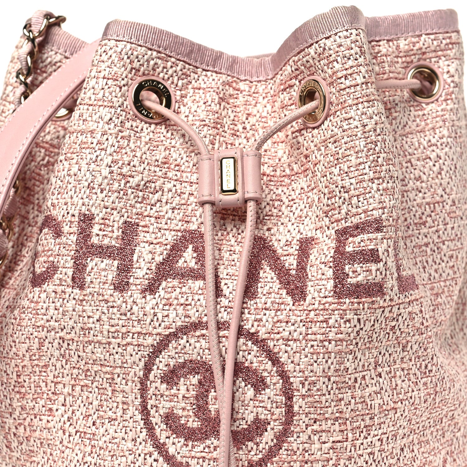 Chanel Lurex Boucle Deauville Drawstring Bag Pink 8 of 10