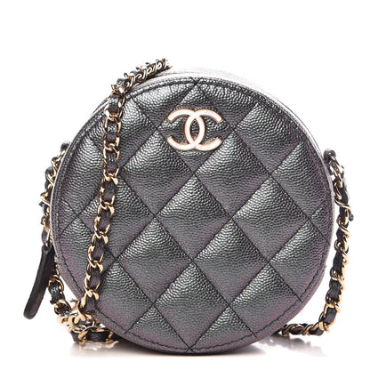 Chanel Iridescent Caviar Quilted Round Clutch With Chain Black 1 of 8