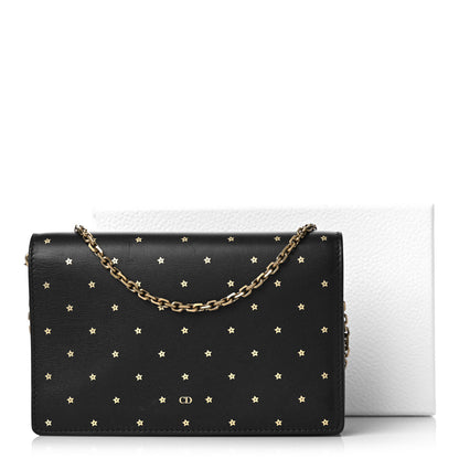 Christian Dior Calfskin Embossed Stars Wallet on Chain Black Gold 8 of 8