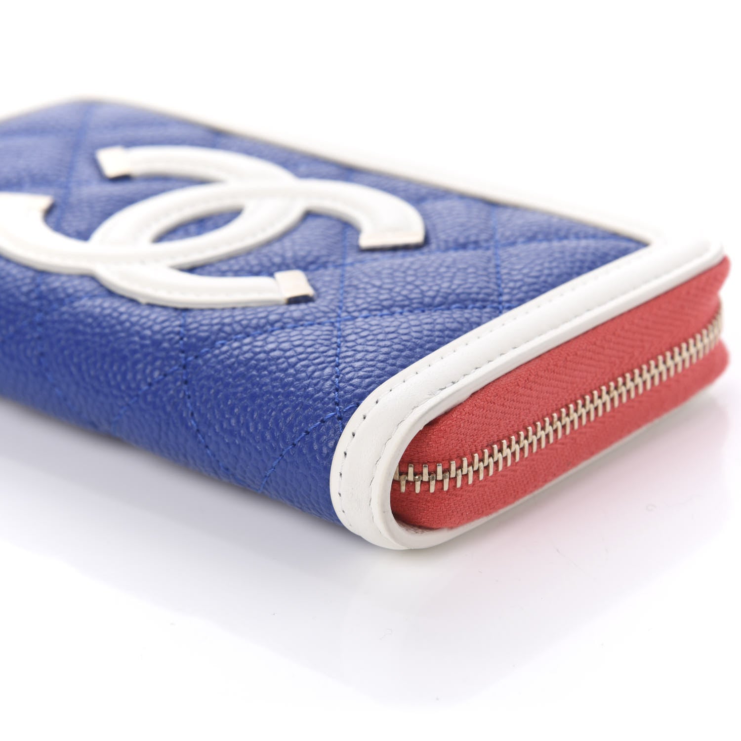 Chanel Caviar Quilted Medium Filigree Zip Around Wallet Blue White Red 7 of 12