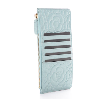 Chanel Caviar Camellia Embossed Classic Flat Wallet Pouch Light Blue 2 of 7