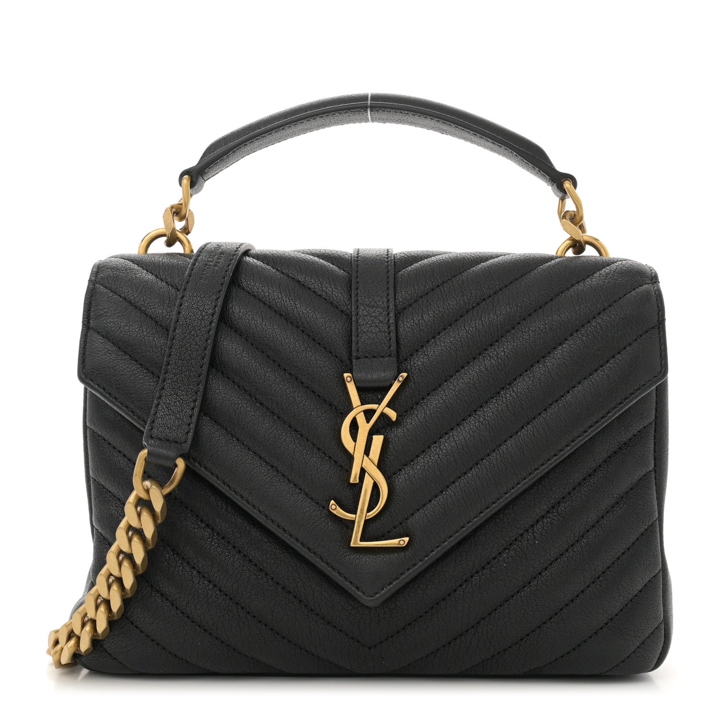 Sheepskin Matelasse Chevron Monogram Medium College Bag Black