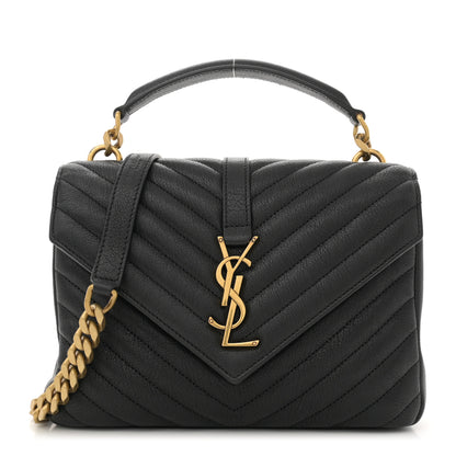Saint Laurent Sheepskin Matelasse Chevron Monogram Medium College Bag Black 1 of 14