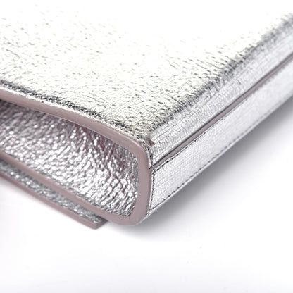 Saint Laurent Textured Metallic Calfskin Classic Monogram Cassandre Clutch Silver 14 of 15