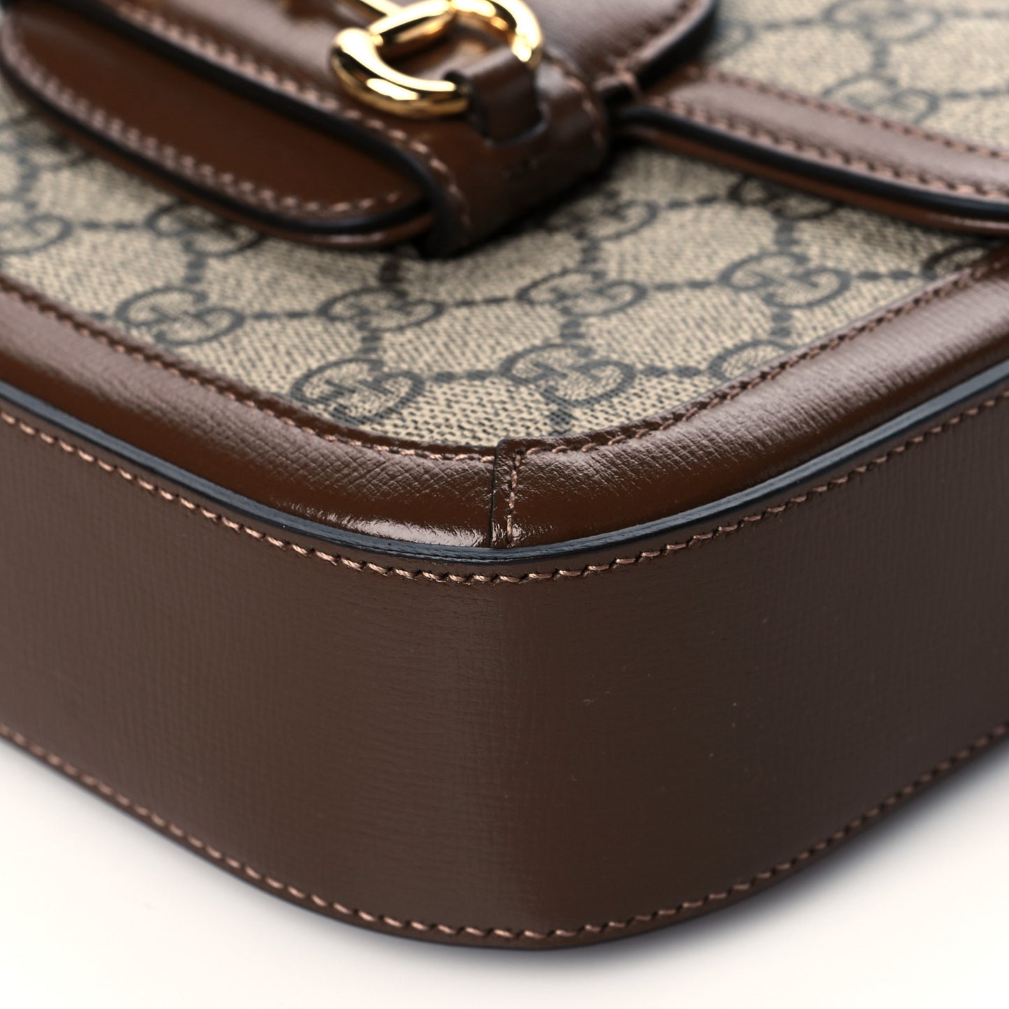 GG Supreme Monogram Web Mini Horsebit 1955 Shoulder Bag Beige Brown Sugar