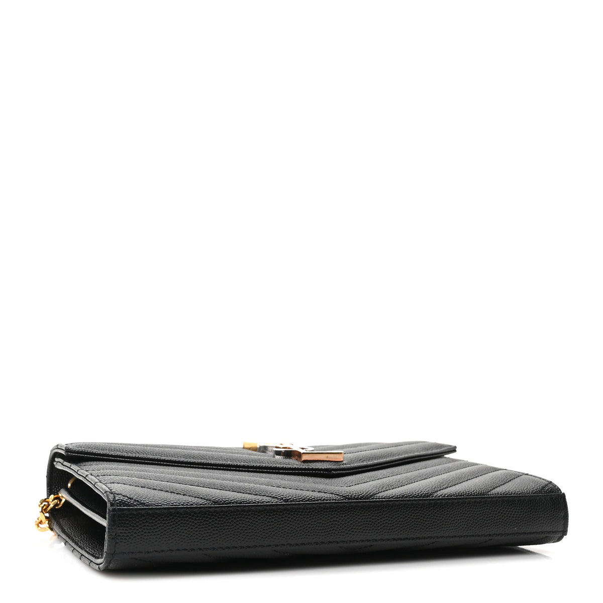 Grain De Poudre Matelasse Chevron Monogram Chain Wallet Black