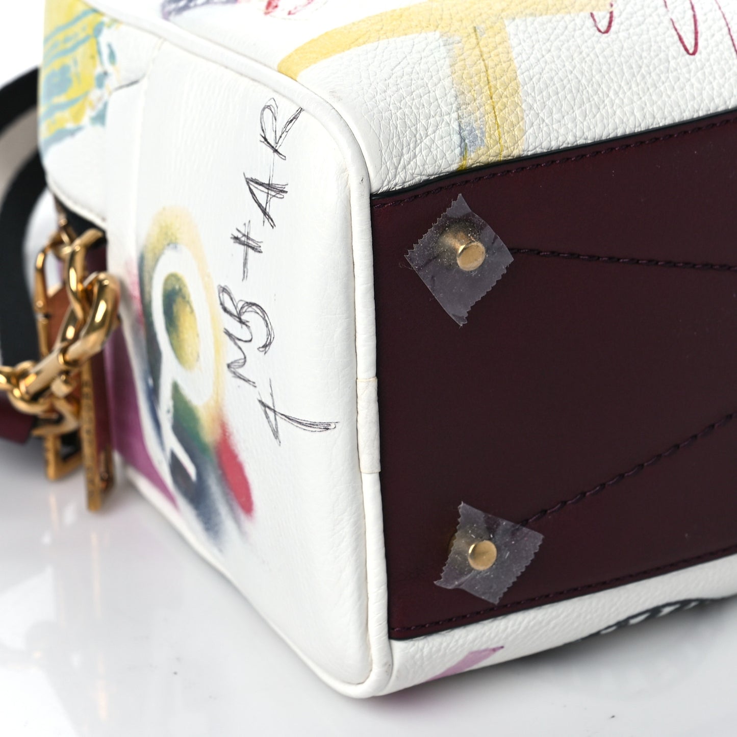 Calfskin Graffiti Satchel Bag Off White