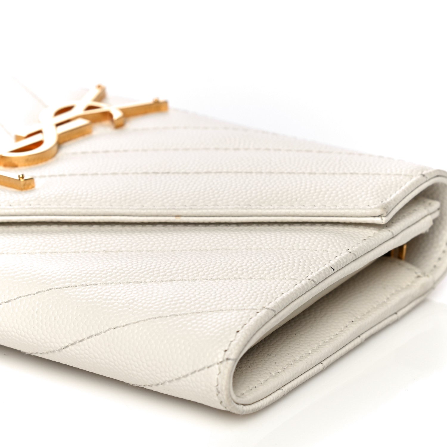 Saint Laurent Grain De Poudre Matelasse Chevron Monogram Flap Wallet Crema Soft 7 of 9