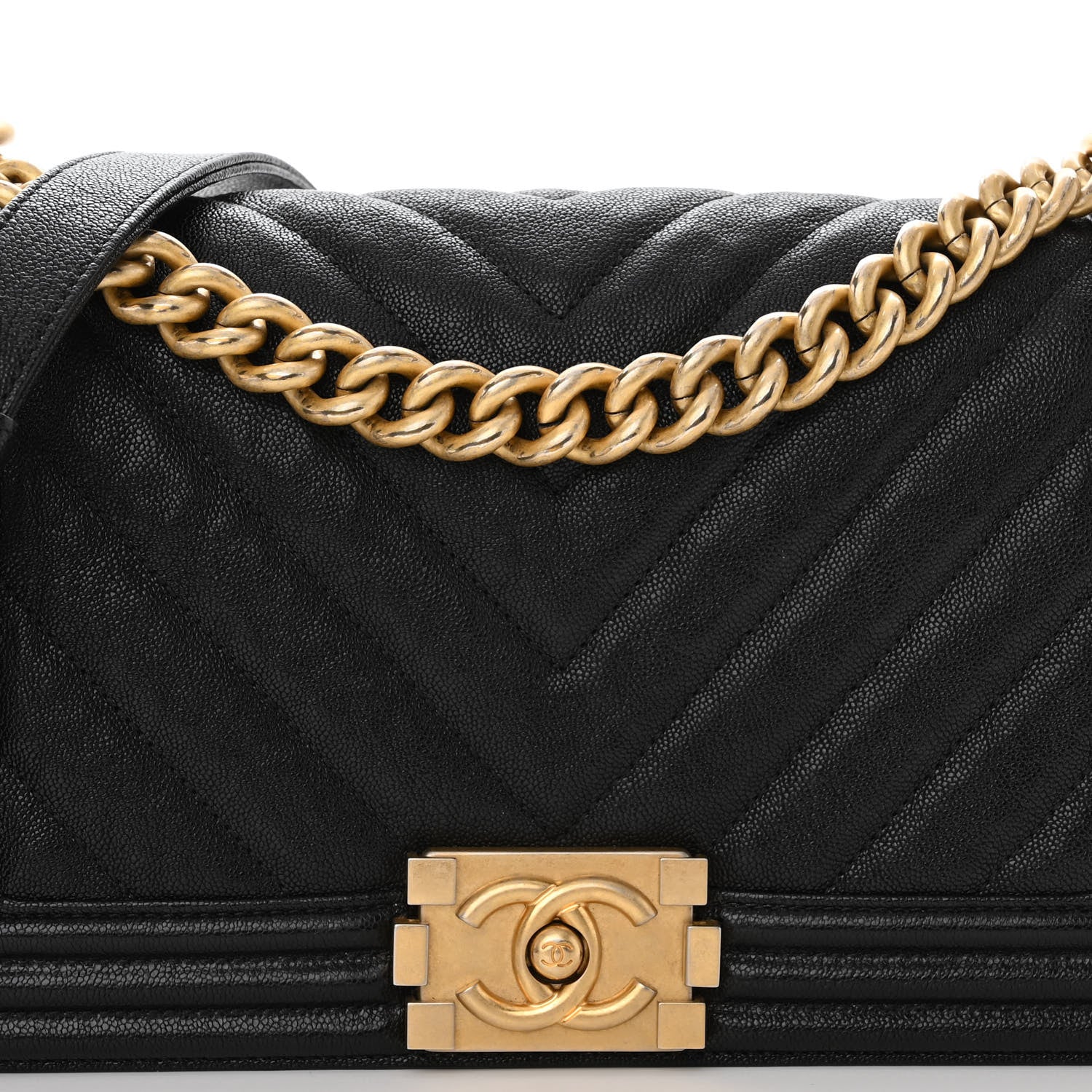 Chanel Caviar Chevron Quilted Medium Boy Flap Black 8 of 10