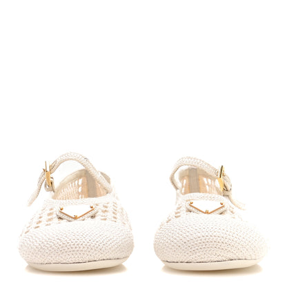 Prada Knit Crochet Logo Ballerina Flats 38 Ivory 3 of 9
