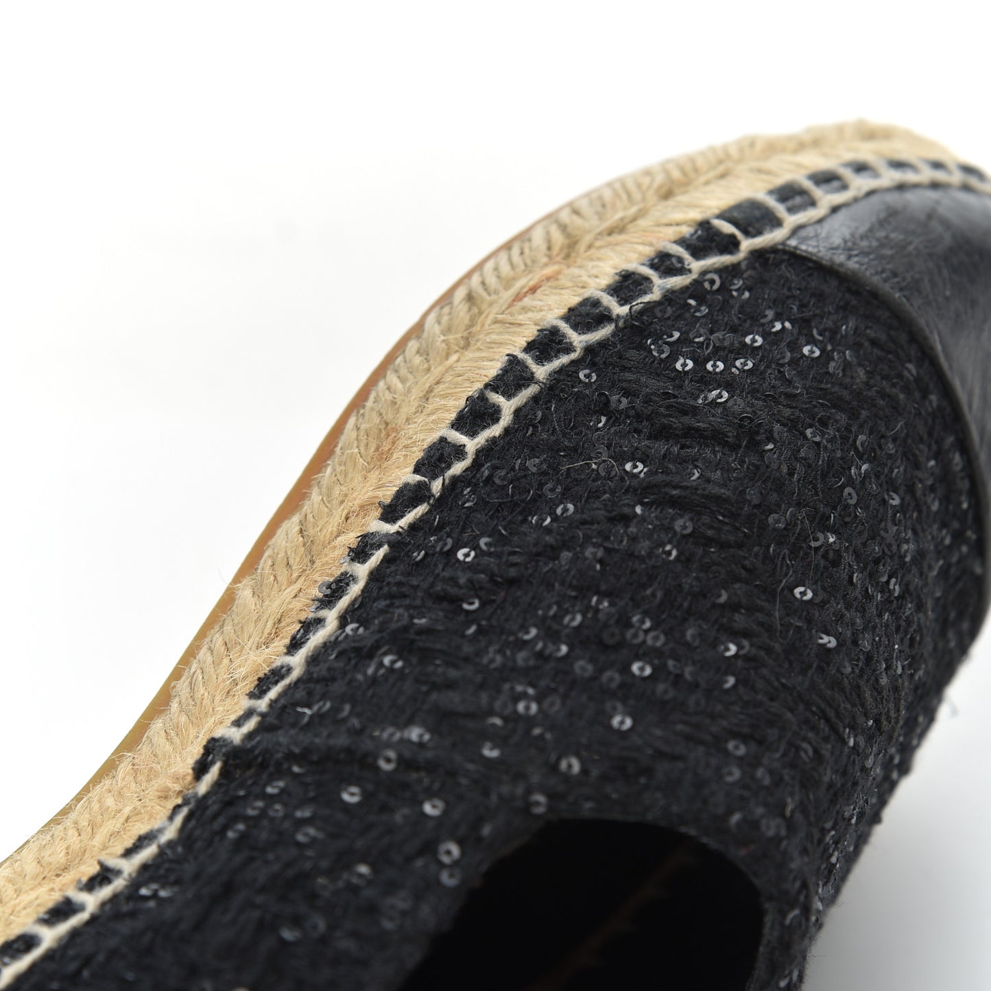Tweed Patent Goatskin Sequin CC Espadrilles 38 Black