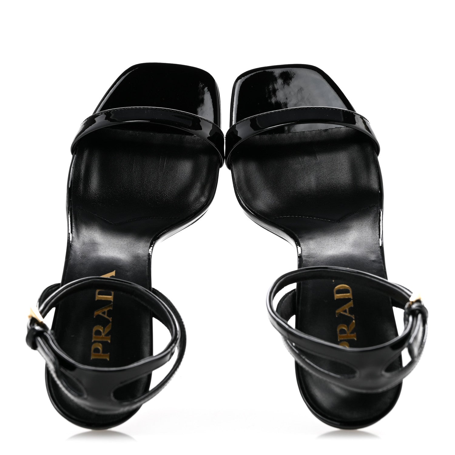 Prada Vernice Metal Triangle Logo Open Toe 65mm Sandals 36 Black 2 of 8