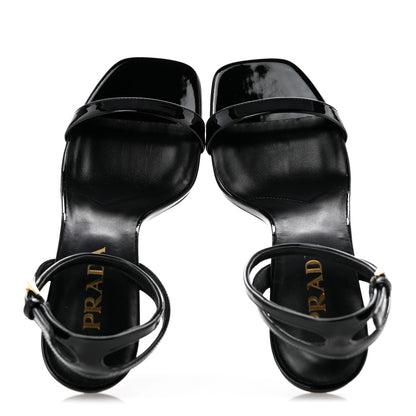 Prada Vernice Metal Triangle Logo Open Toe 65mm Sandals 36 Black 2 of 8