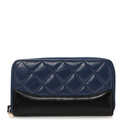 Chanel Aged Calfskin Quilted Small Gabrielle Zip Around Wallet Blue Black 1 of 10