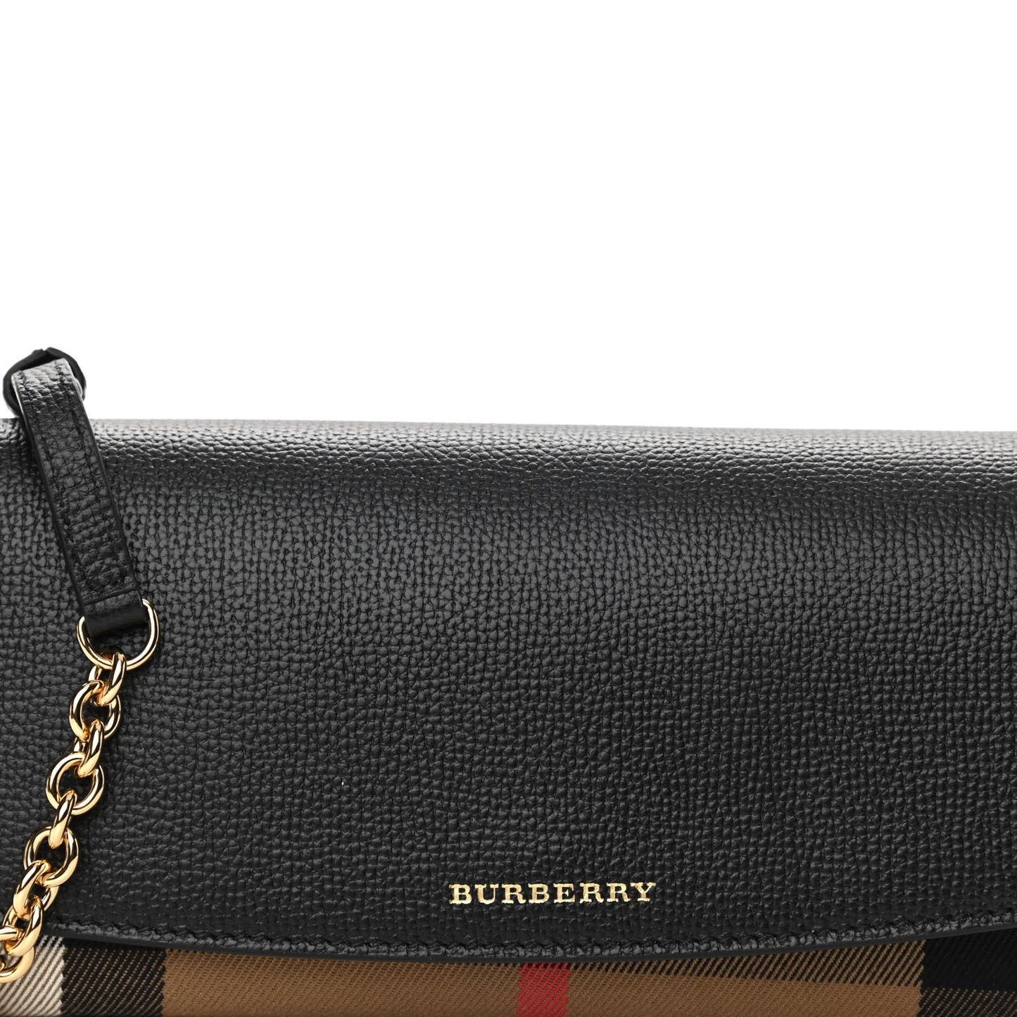Grainy Calfskin House Check Henley Wallet On Chain Black