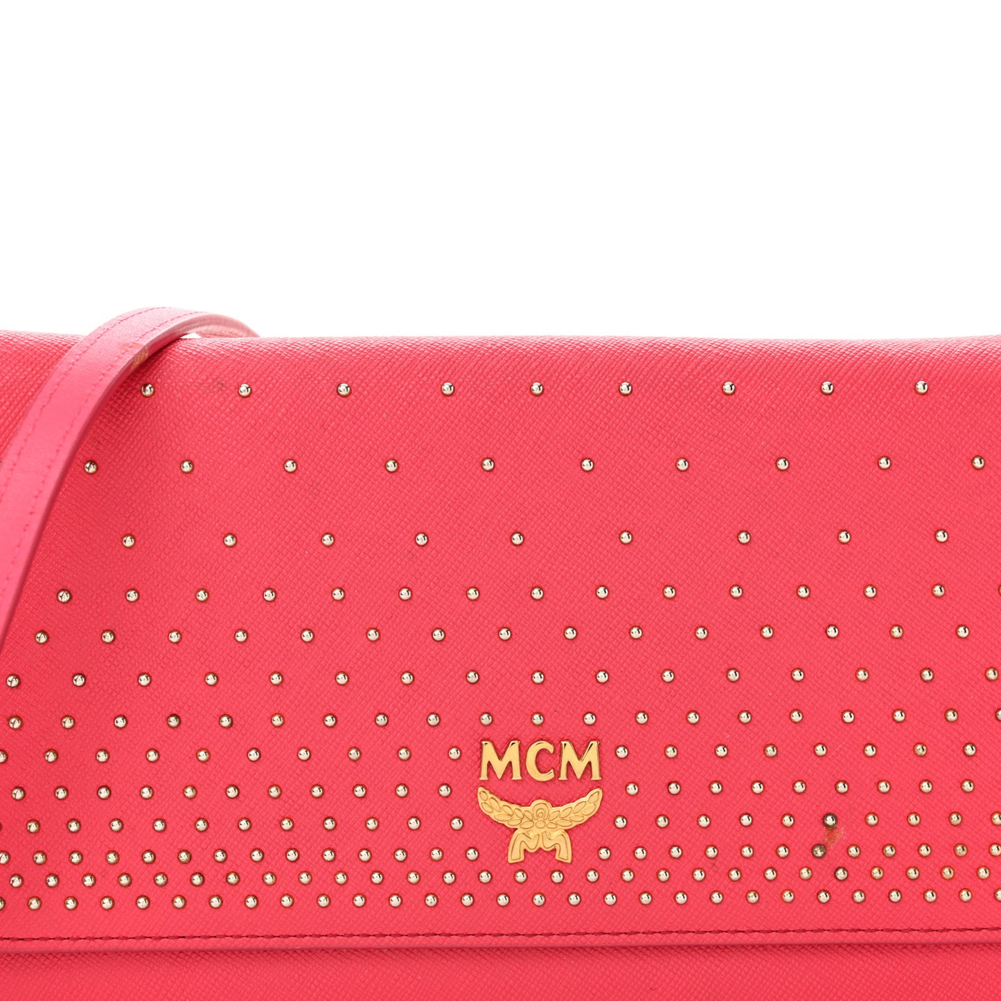 Saffiano Studded Wallet On Chain Pink