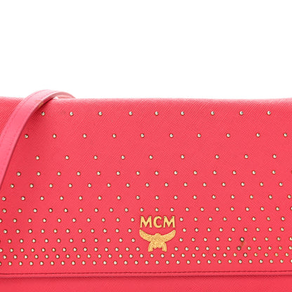MCM Saffiano Studded Wallet On Chain Pink 8 of 12