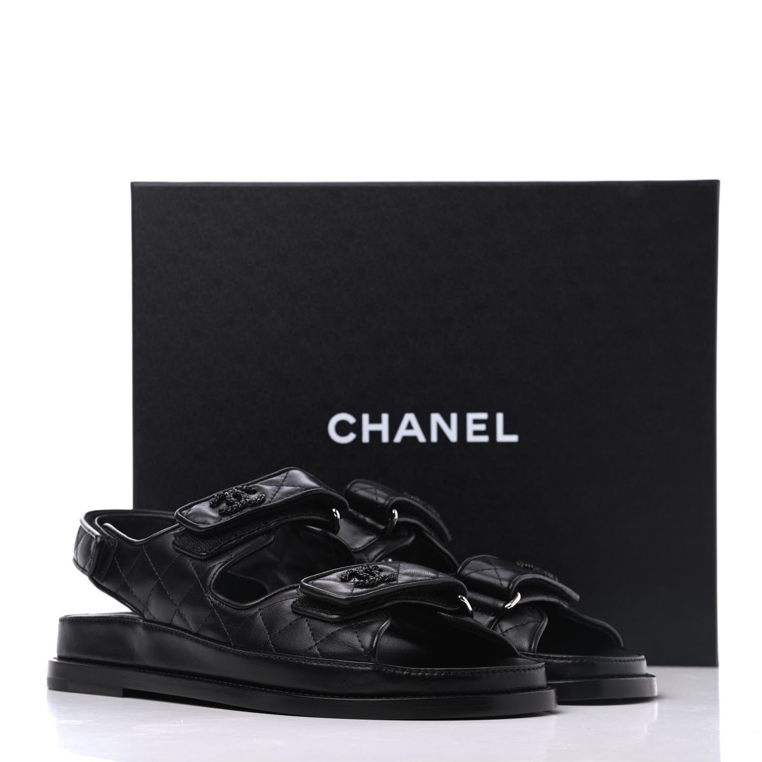 Chanel Lambskin Velcro Dad Sandals 38.5 Black 9 of 9