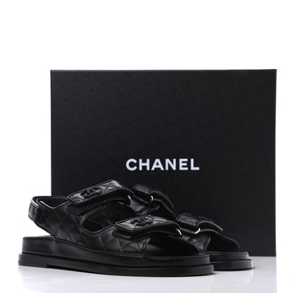Chanel Lambskin Velcro Dad Sandals 38.5 Black 9 of 9