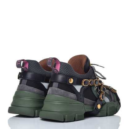 Gucci X SEGA Mesh Suede Calfskin Removable Crystals Flashtrek Sneakers 41 Loess Black Olive Green 3 of 8