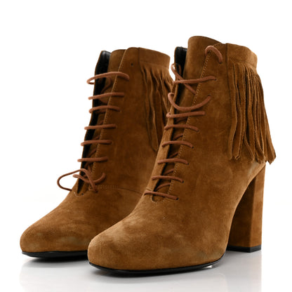 Saint Laurent Suede Babies 90 Fringe Ankle Boots 37 Light Tan 3 of 8