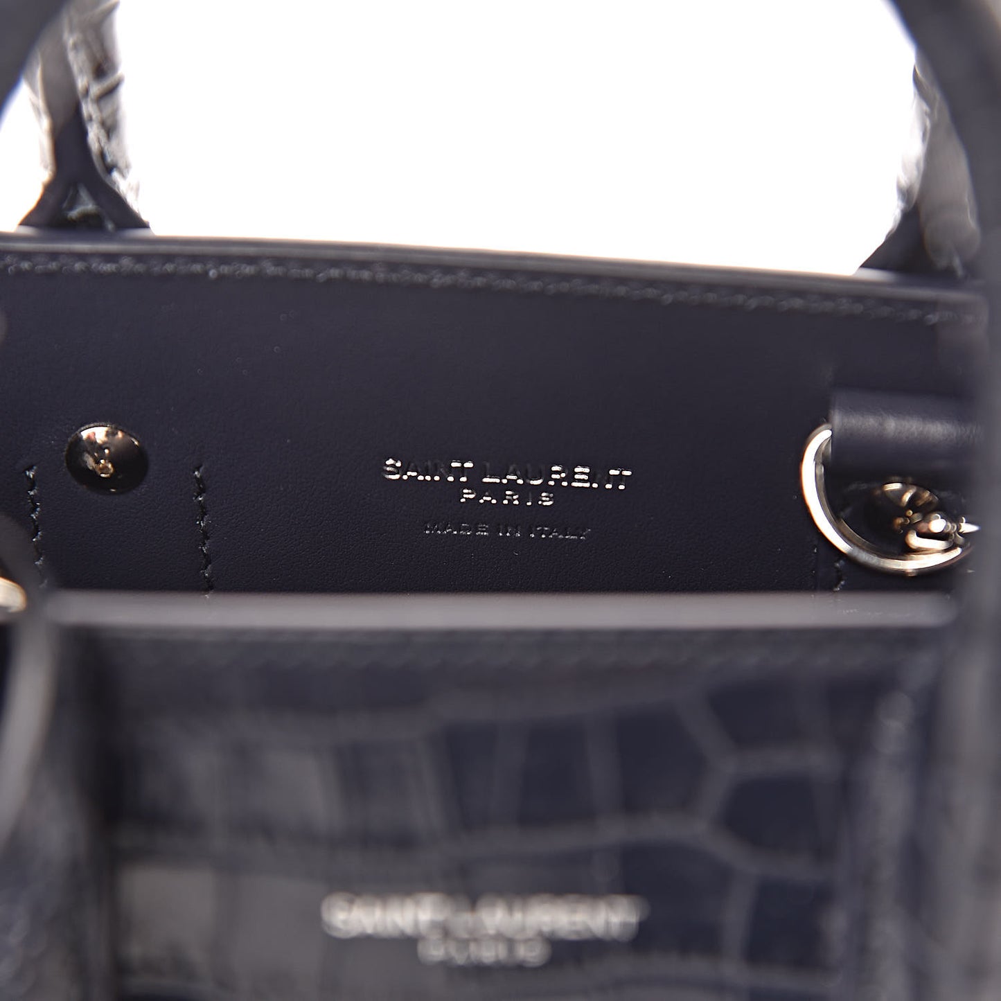 Calfskin Crocodile Embossed Nano Sac De Jour Navy