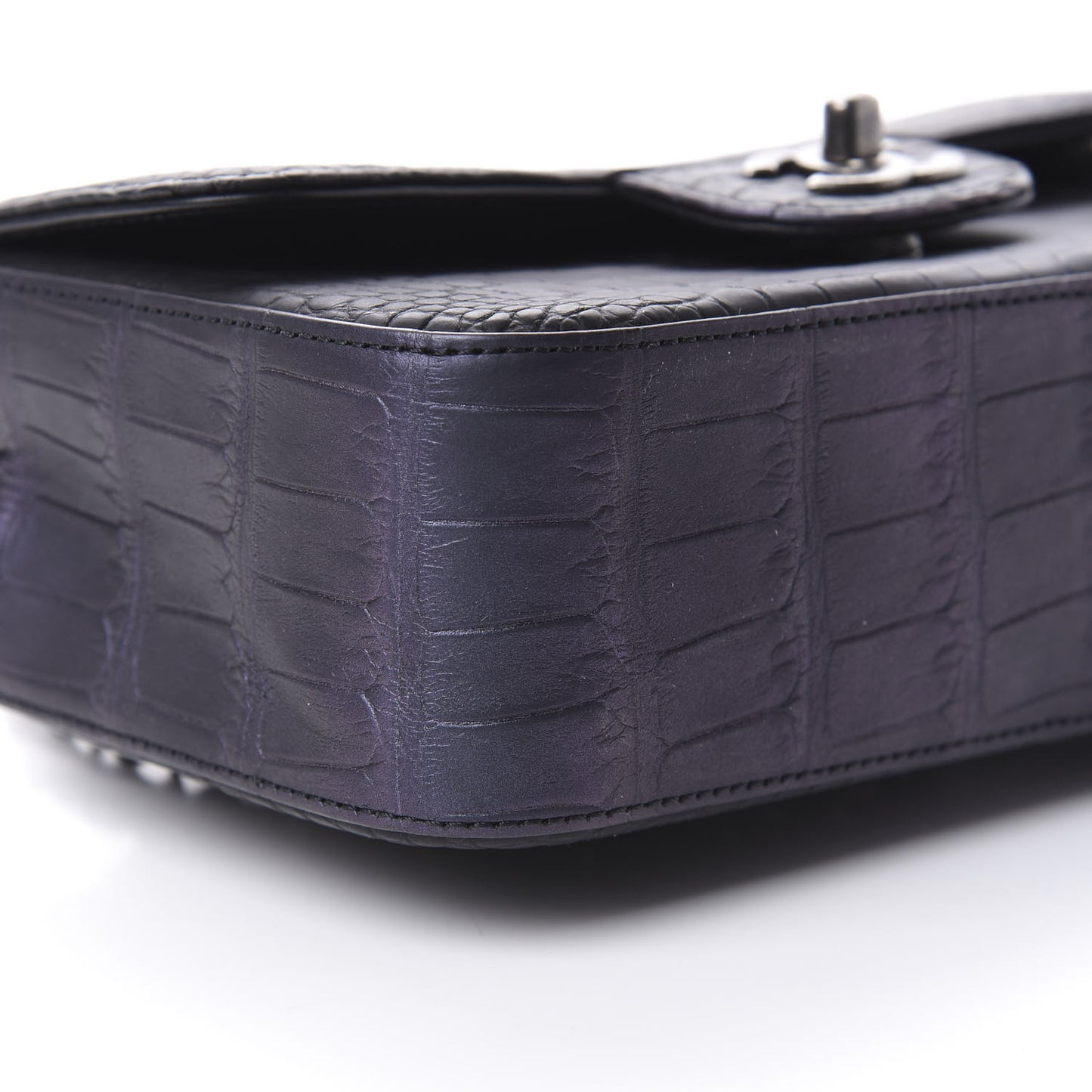 Iridescent Matte Crocodile Mini Rectangular Flap Green Purple