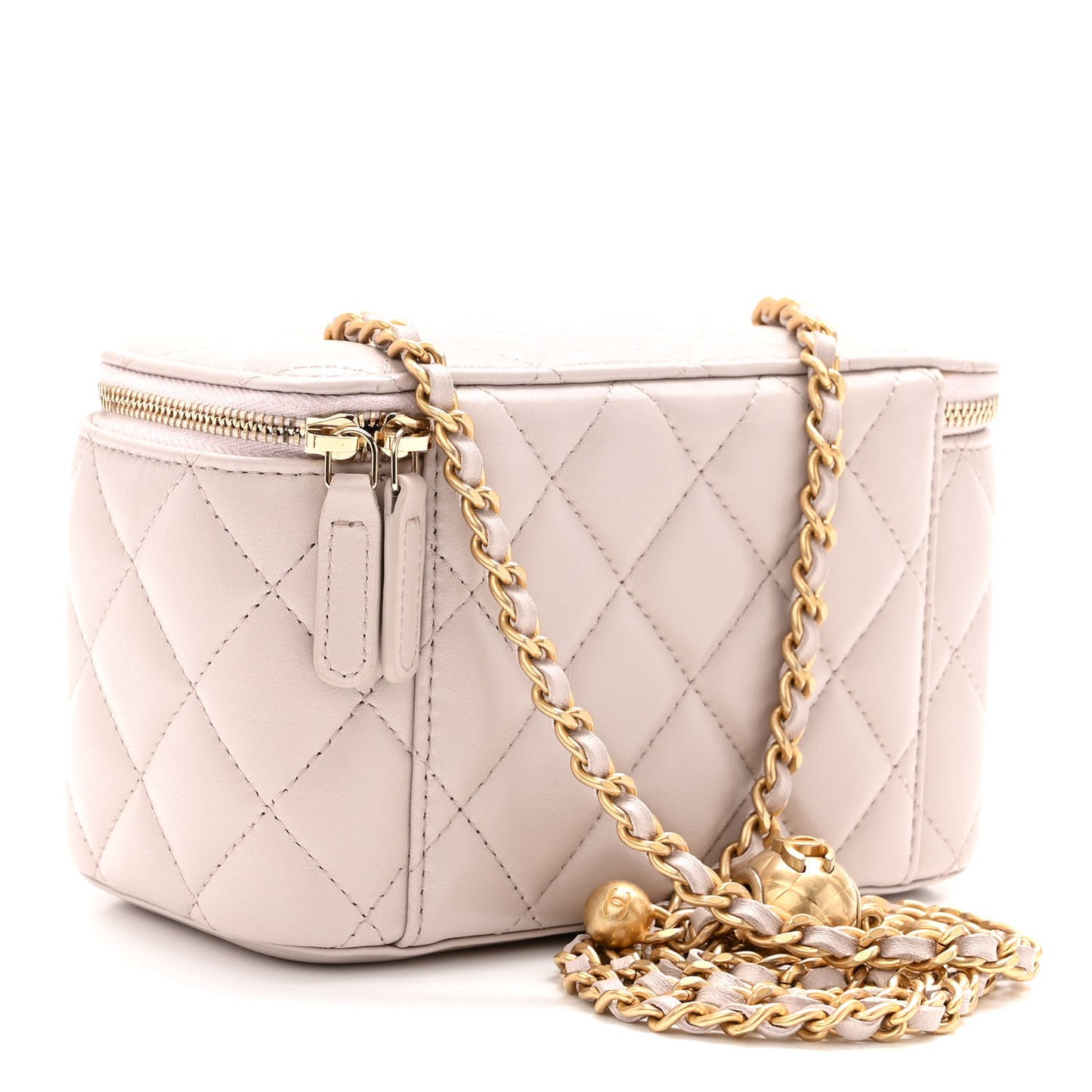 Lambskin Quilted Pearl Crush Small Vanity Case With Chain Light Purple