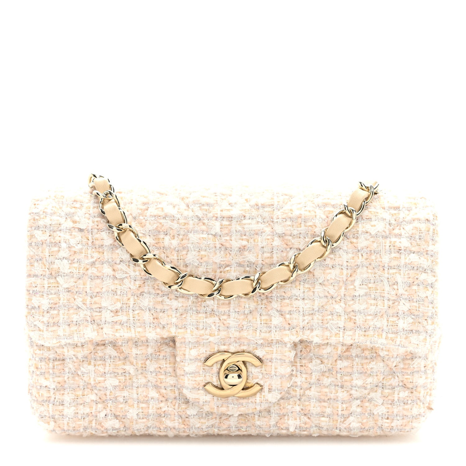 Chanel Tweed Quilted Mini Rectangular Flap Beige 1 of 10