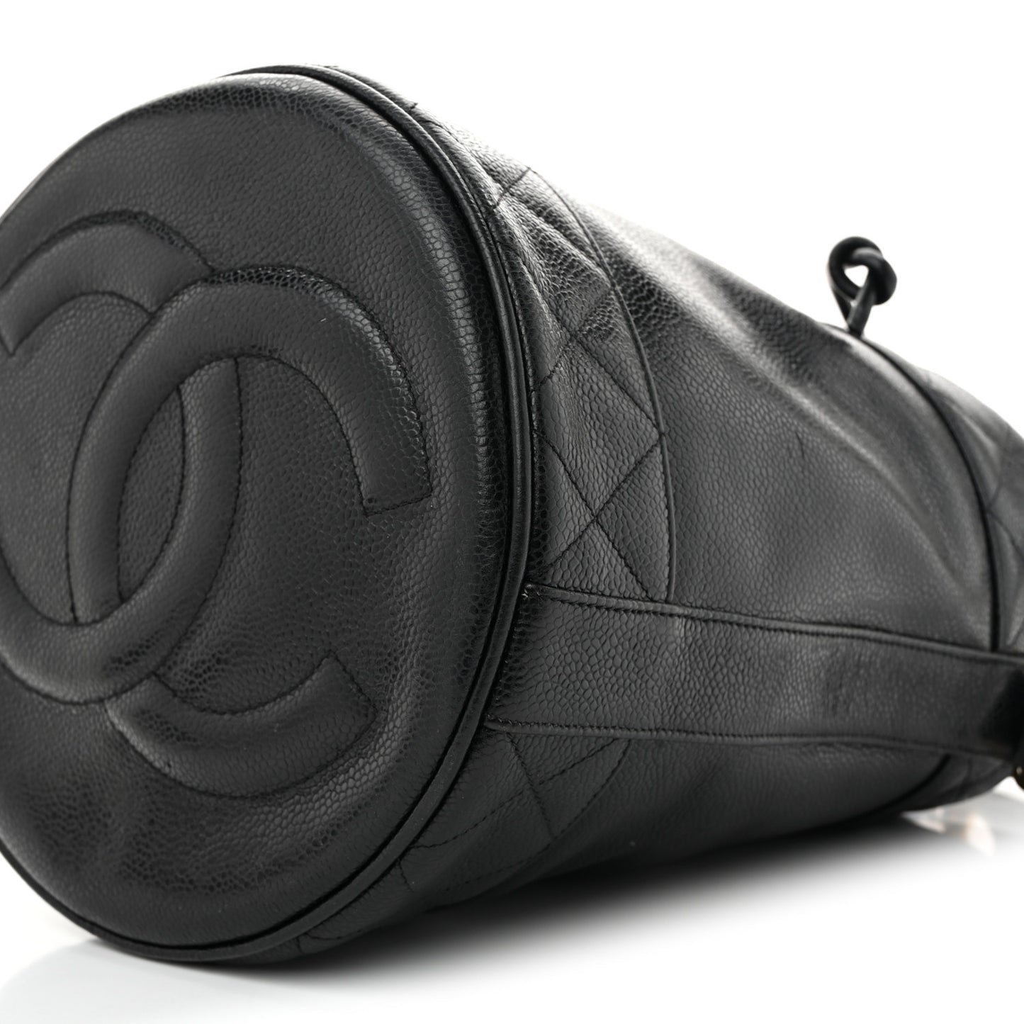 Caviar Drawstring Bucket Shoulder Bag Black