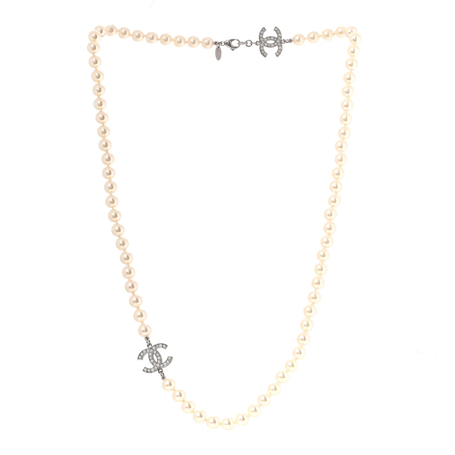 Chanel Graduated Pearl CC Long Necklace Silver 3 of 5