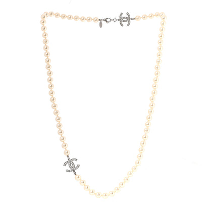 Chanel Graduated Pearl CC Long Necklace Silver 3 of 5