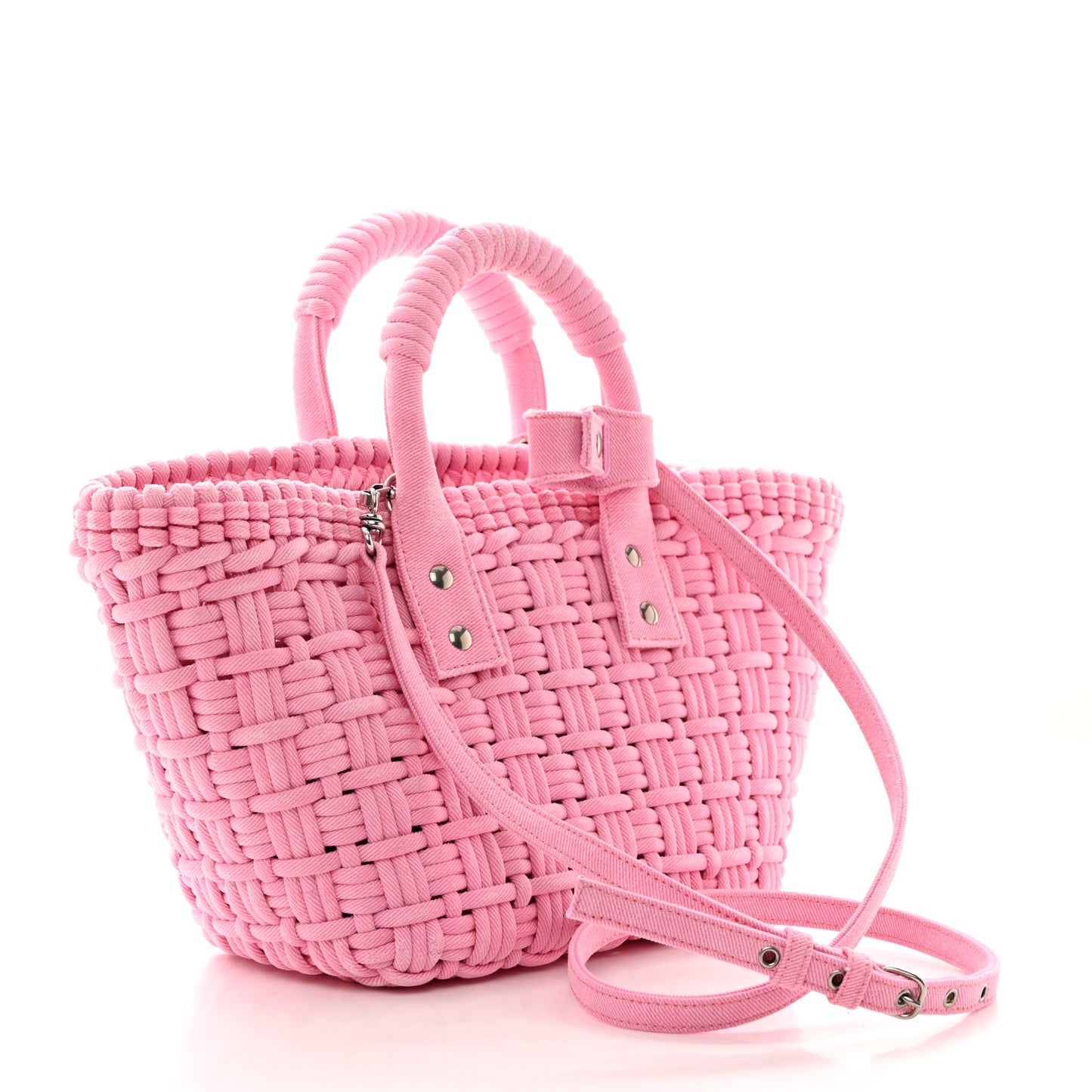 Washed Frayed Denim Braided XS Bistro Basket Pink