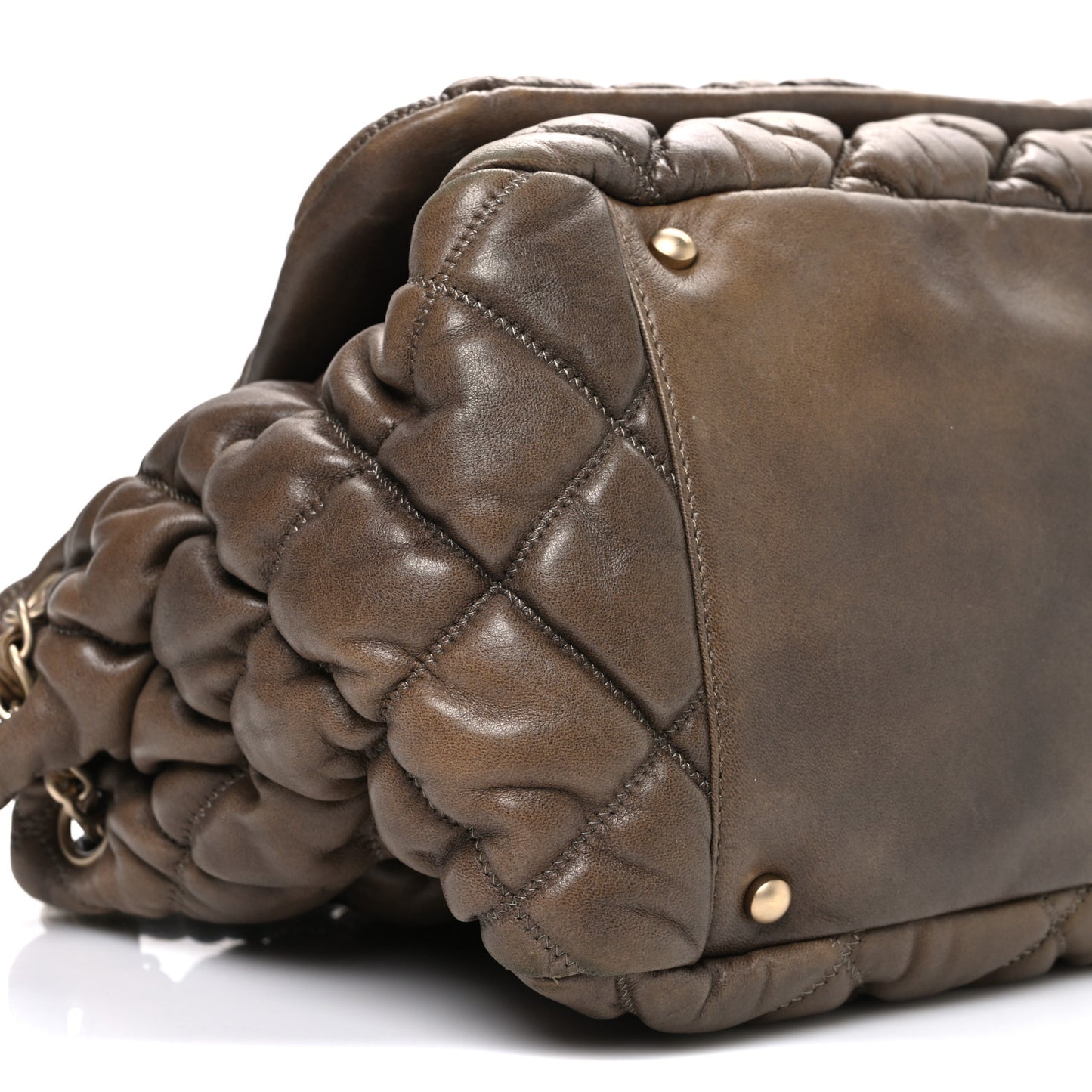 Calfskin Bubble Quilt Accordion Flap Brown
