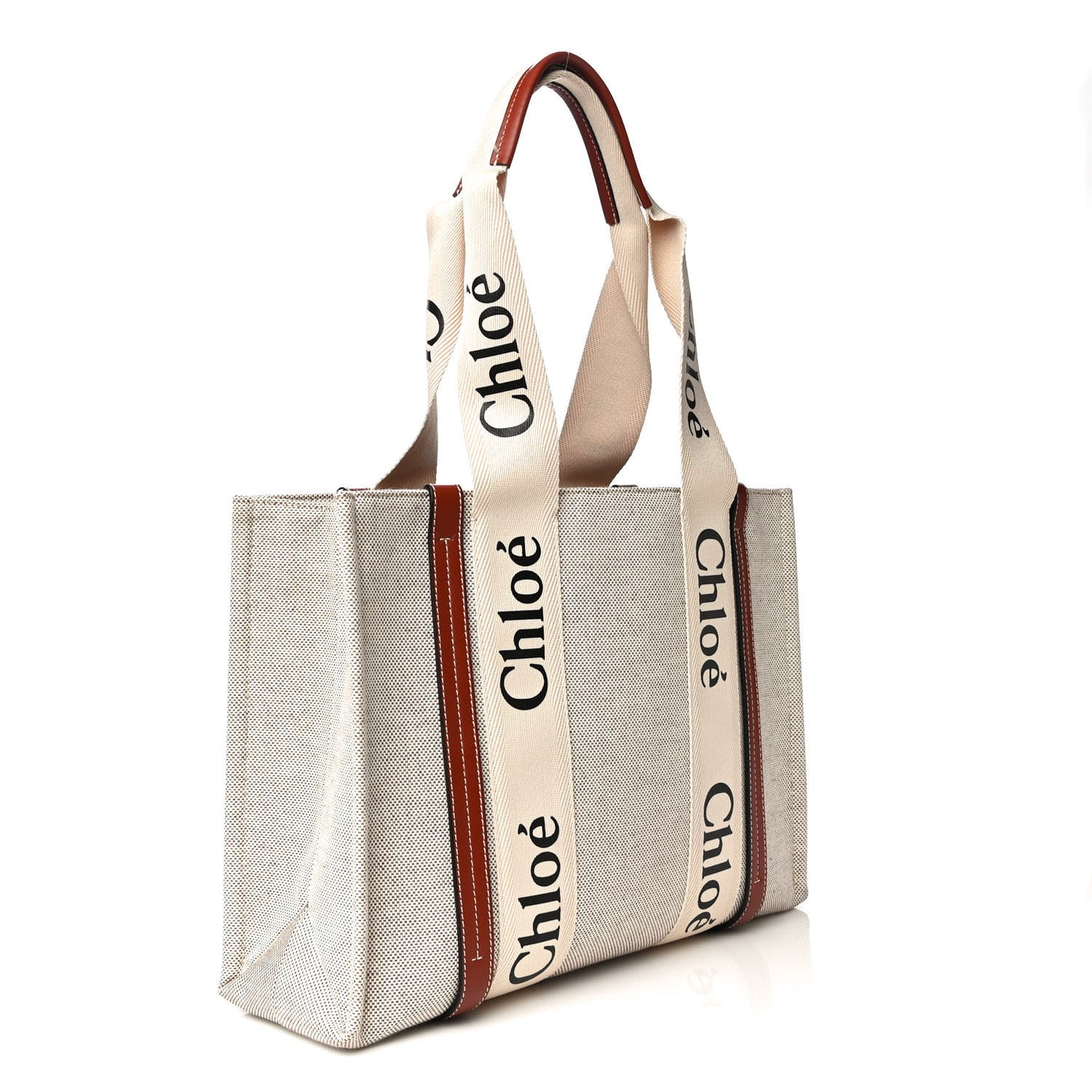 Cotton Calfskin Medium Woody Ribbon Tote White Brown