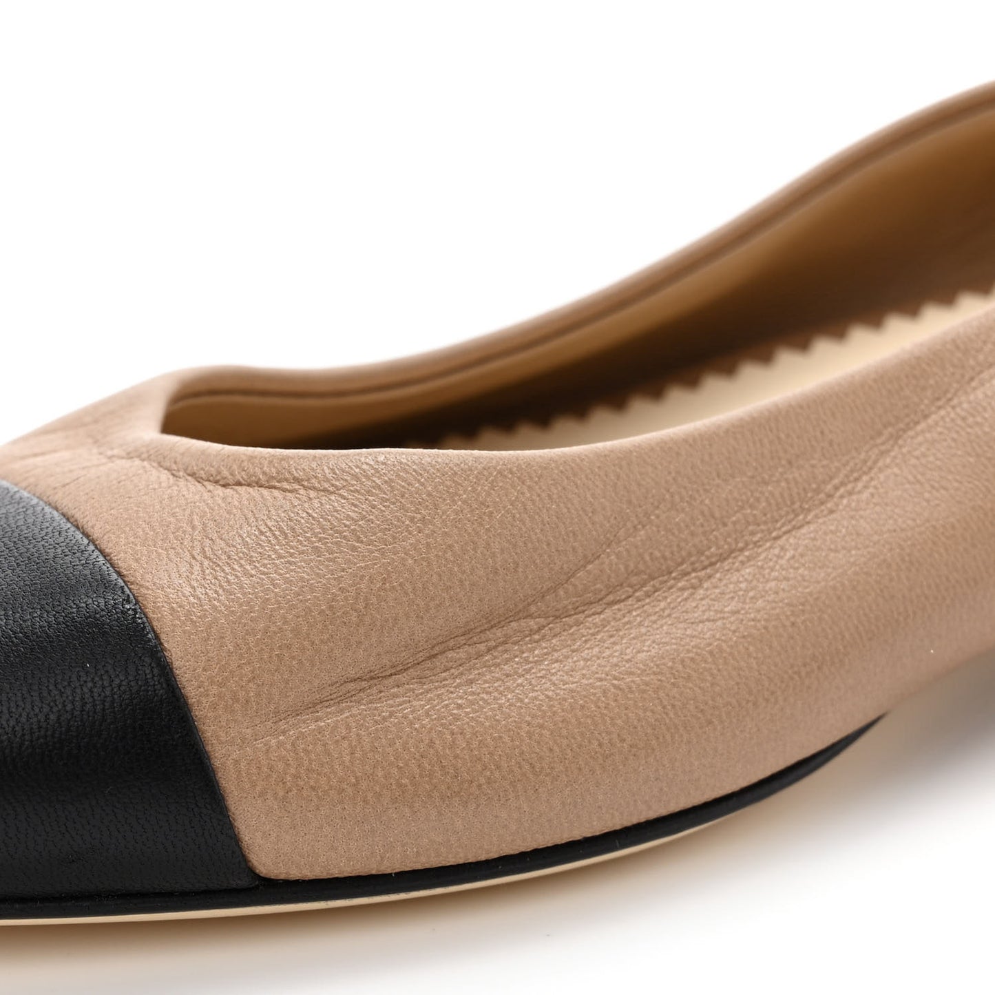 Lambskin Coco Line Pointed Toe Ballerina Flats 35.5 Beige Black