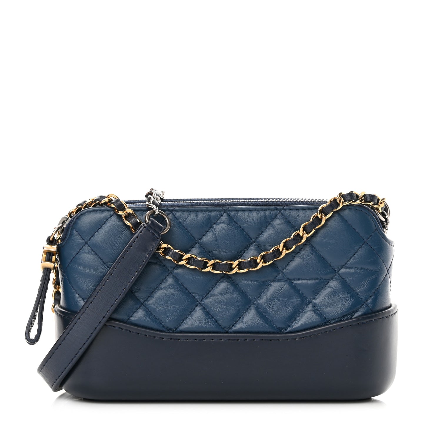 Aged Calfskin Quilted Small Gabrielle Clutch With Chain Navy Black