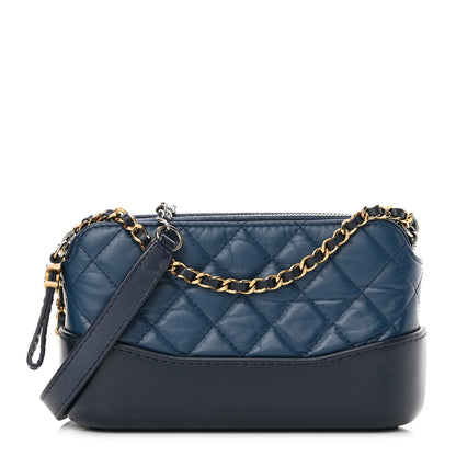 Chanel Aged Calfskin Quilted Small Gabrielle Clutch With Chain Navy Black 1 of 14