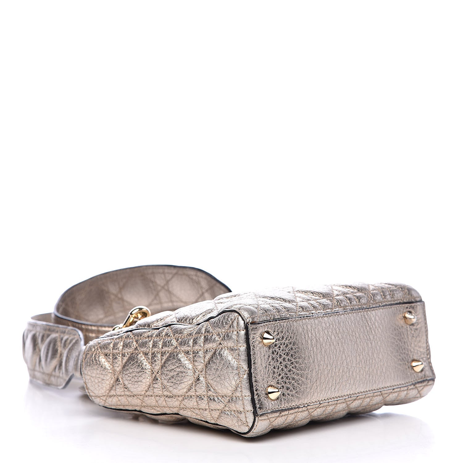 Christian Dior Metallic Grained Calfskin Cannage Small Supple Lady Dior Pale Gold 4 of 12