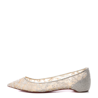 Christian Louboutin Kid Rete Lace Follies Ballerina Flat 39 Silver 1 of 9