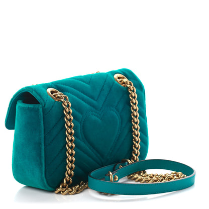 Gucci Velvet Matelasse Mini GG Marmont Shoulder Bag Pavone Cyan 2 of 8