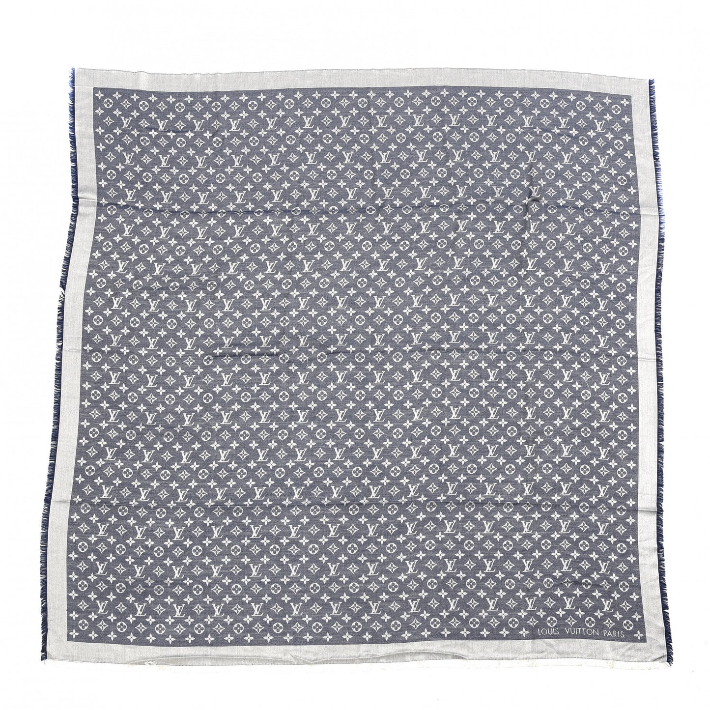 Silk Wool Monogram Denim Shawl Blue