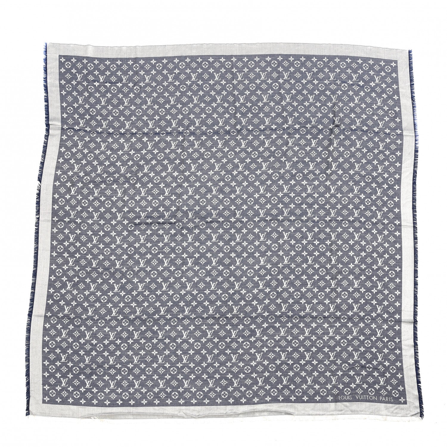 Louis Vuitton Silk Wool Monogram Denim Shawl Blue 1 of 3